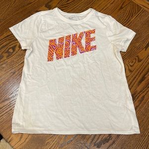 Dri-fit Nike tee. XL size. White with orange and pink Nike logo